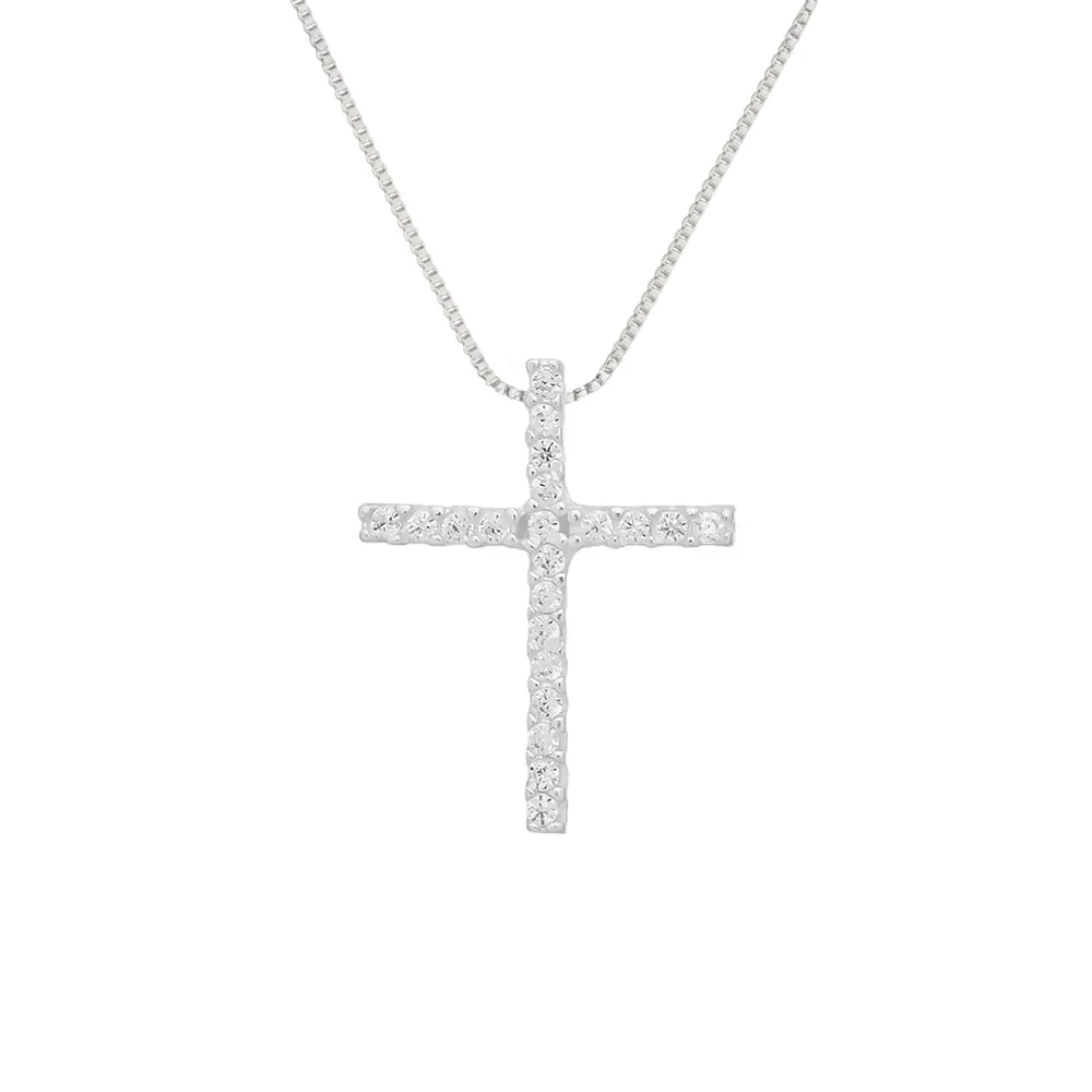 Colar de Cruz Cravejada de Zircônias em Prata 925 - imagem 1