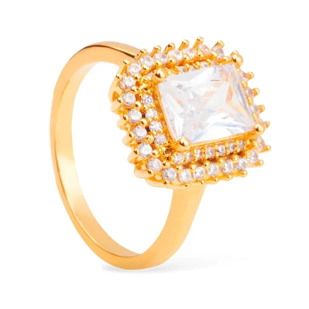 Anel Dourado Solitário com Zircônia - imagem 1