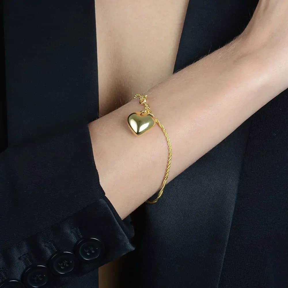 Pulseira Dourada de Cordão Baiano com Coração - imagem 2